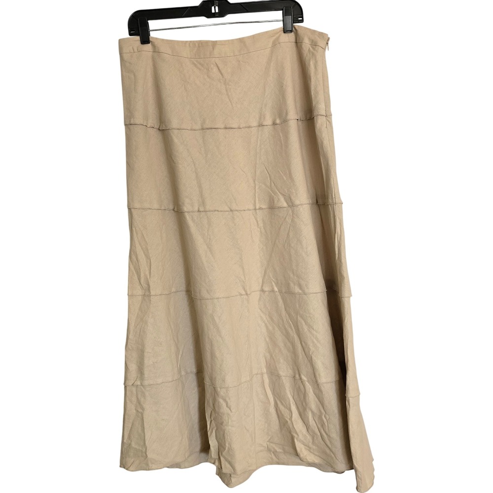 Roz & Ali Beige Linen Blend Tiered Maxi‎ Skirt Tan Boho Lagenlook Womens 16 FLAW